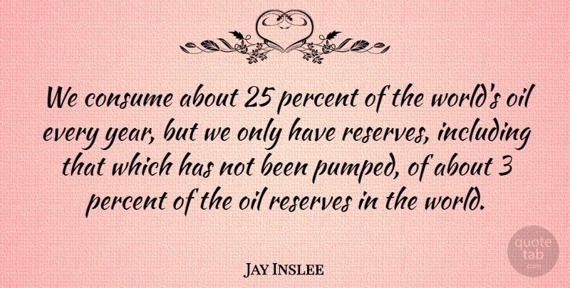 Jay Inslee Quote About Consume, Including, Oil, Percent, Reserves: We Consume About 25 Percent...