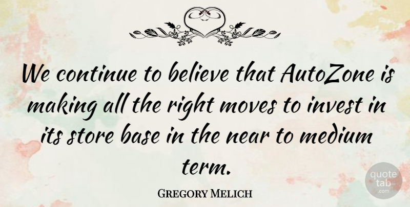 Gregory Melich Quote About Base, Believe, Continue, Invest, Medium: We Continue To Believe That...