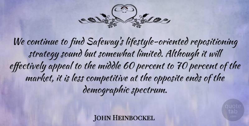 John Heinbockel Quote About Although, Appeal, Continue, Ends, Less: We Continue To Find Safeways...