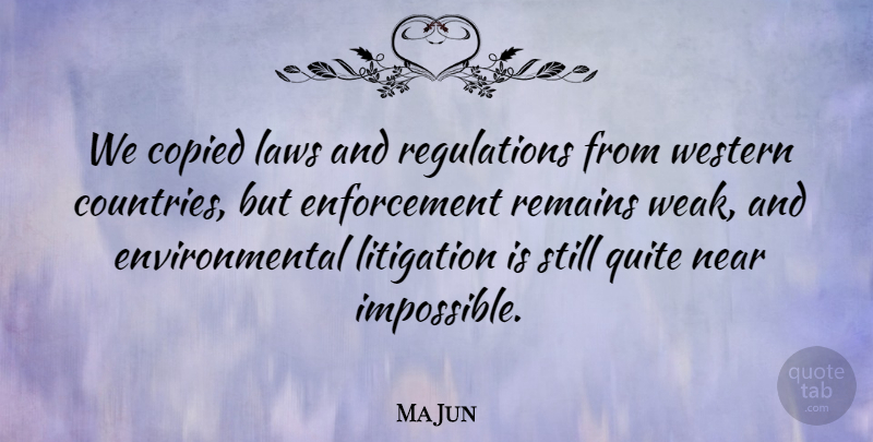 Ma Jun Quote About Copied, Environmental, Laws, Litigation, Near: We Copied Laws And Regulations...