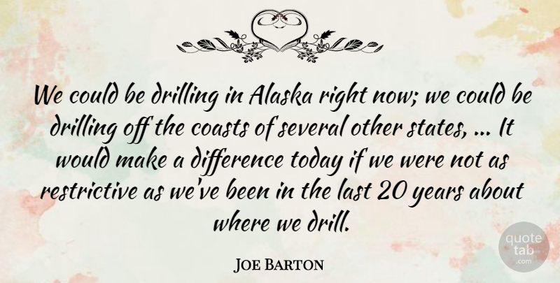 Joe Barton Quote About Alaska, Coasts, Difference, Drilling, Last: We Could Be Drilling In...