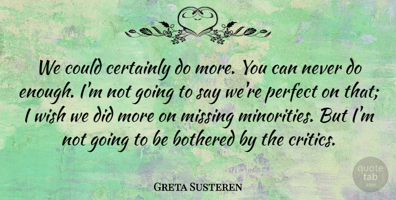 Greta Susteren Quote About Bothered, Certainly, Missing, Perfect, Wish: We Could Certainly Do More...