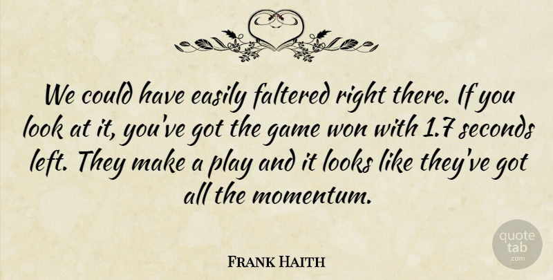 Frank Haith Quote About Easily, Game, Looks, Seconds, Won: We Could Have Easily Faltered...