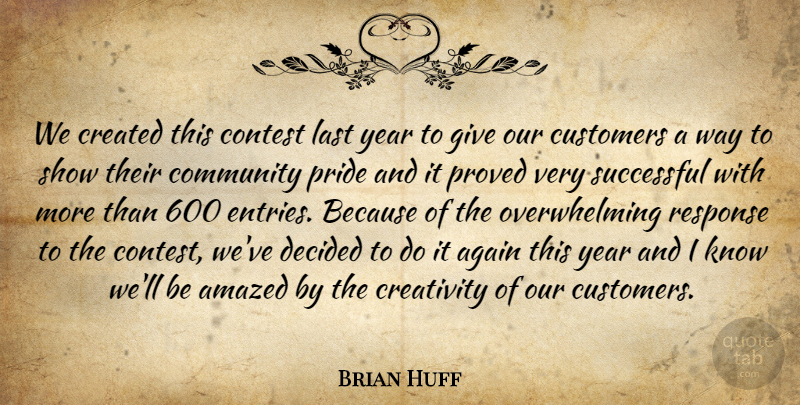 Brian Huff Quote About Again, Amazed, Community, Contest, Created: We Created This Contest Last...