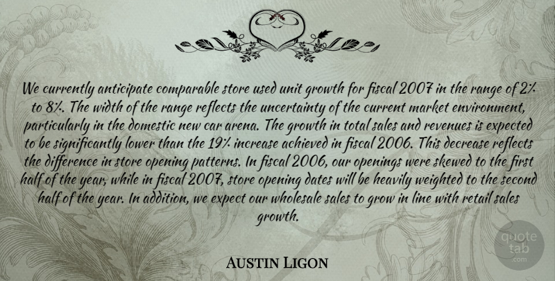 Austin Ligon Quote About Achieved, Anticipate, Car, Comparable, Currently: We Currently Anticipate Comparable Store...