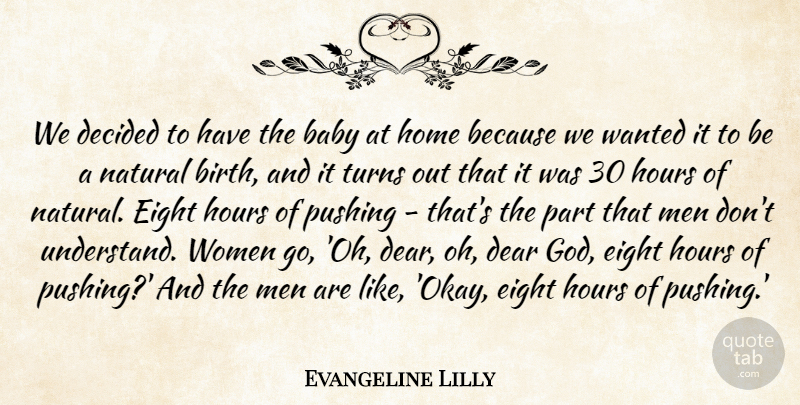 Evangeline Lilly Quote About Baby, Dear, Decided, Eight, God: We Decided To Have The...