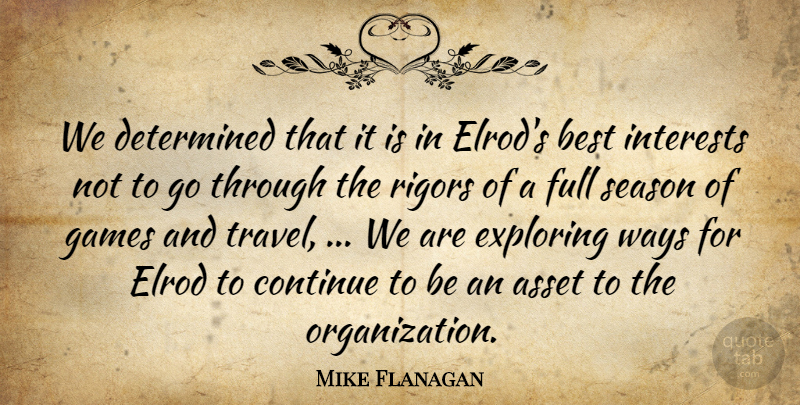 Mike Flanagan Quote About Asset, Best, Continue, Determined, Exploring: We Determined That It Is...