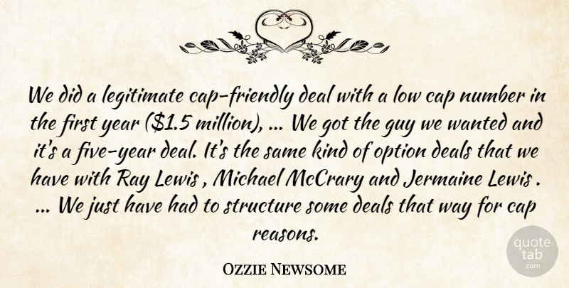 Ozzie Newsome Quote About Cap, Deal, Deals, Guy, Legitimate: We Did A Legitimate Cap...
