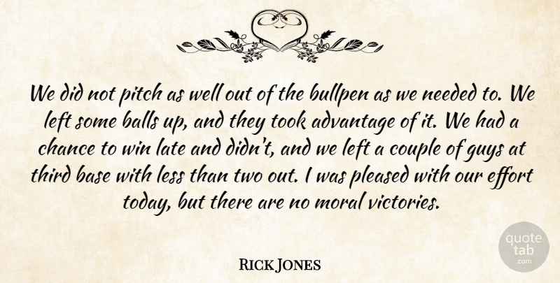 Rick Jones Quote About Advantage, Balls, Base, Bullpen, Chance: We Did Not Pitch As...