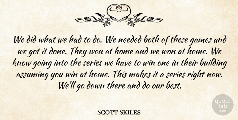 Scott Skiles Quote About Assuming, Both, Building, Games, Home: We Did What We Had...