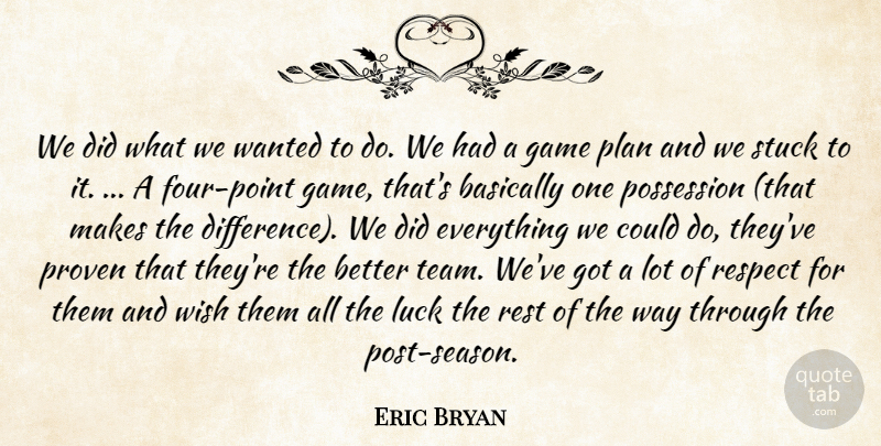 Eric Bryan Quote About Basically, Game, Luck, Plan, Possession: We Did What We Wanted...