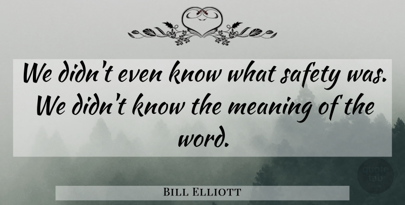 Bill Elliott Quote About Meaning, Safety: We Didnt Even Know What...