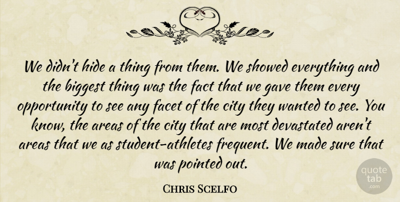 Chris Scelfo Quote About Areas, Biggest, City, Devastated, Facet: We Didnt Hide A Thing...