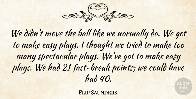 Flip Saunders Quote About Ball, Easy, Move, Normally, Tried: We Didnt Move The Ball...