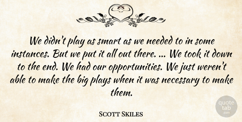 Scott Skiles Quote About Necessary, Needed, Plays, Smart, Took: We Didnt Play As Smart...
