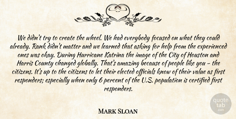 Mark Sloan Quote About Amazing, Asking, Changed, Citizens, City: We Didnt Try To Create...