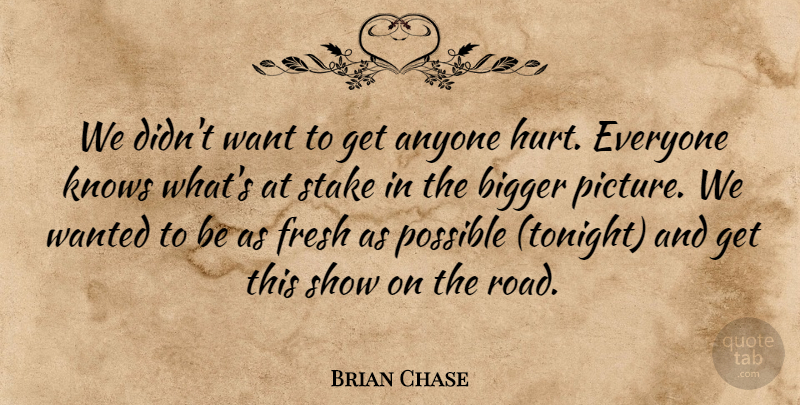 Brian Chase Quote About Anyone, Bigger, Fresh, Hurt, Knows: We Didnt Want To Get...