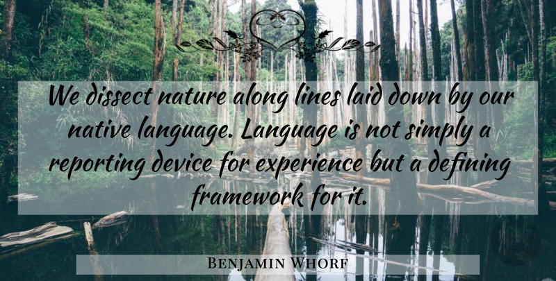 Benjamin Whorf Quote About Along, Defining, Device, Dissect, Experience: We Dissect Nature Along Lines...