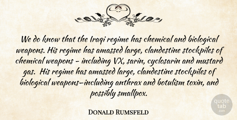 Donald Rumsfeld Quote About Weapons, Toxins, Clandestine: We Do Know That The...