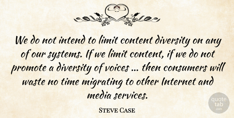 Steve Case Quote About Consumers, Content, Diversity, Intend, Internet: We Do Not Intend To...