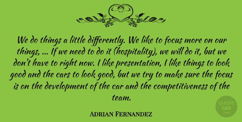 Adrian Fernandez Quote About Cars, Focus, Good, Sure: We Do Things A Little...