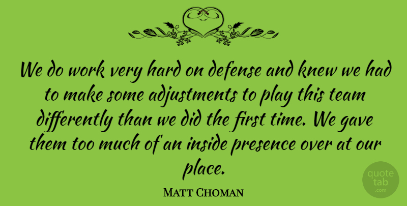 Matt Choman Quote About Defense, Gave, Hard, Inside, Knew: We Do Work Very Hard...