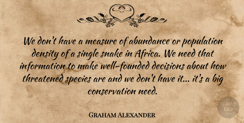 Graham Alexander Quote About Abundance, Decisions, Density, Information, Measure: We Dont Have A Measure...
