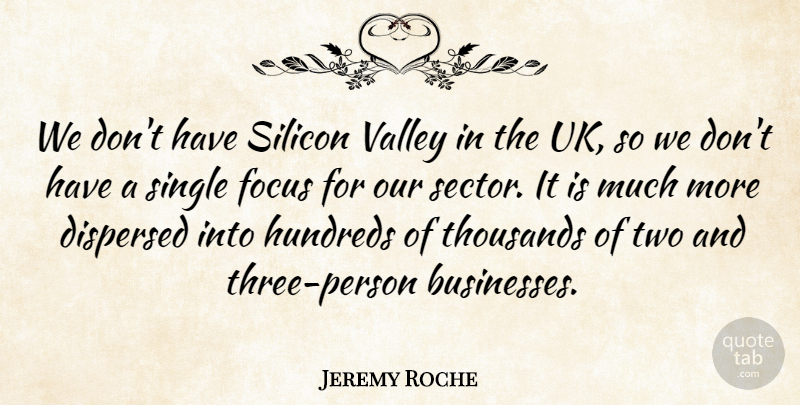 Jeremy Roche Quote About Focus, Silicon, Single, Thousands, Valley: We Dont Have Silicon Valley...