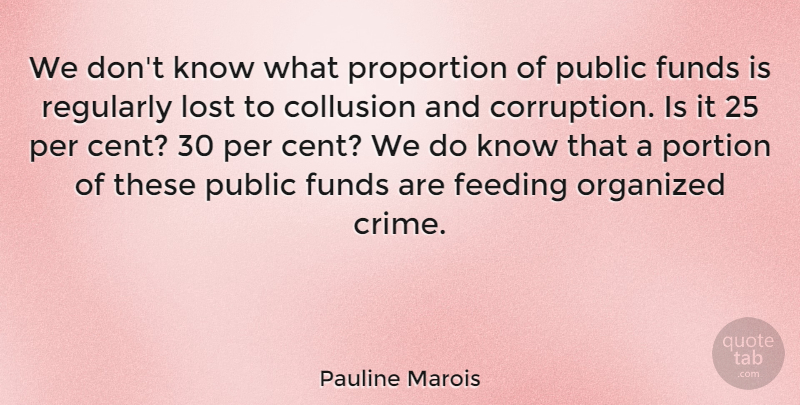 Pauline Marois Quote About Feeding, Funds, Organized, Per, Proportion: We Dont Know What Proportion...