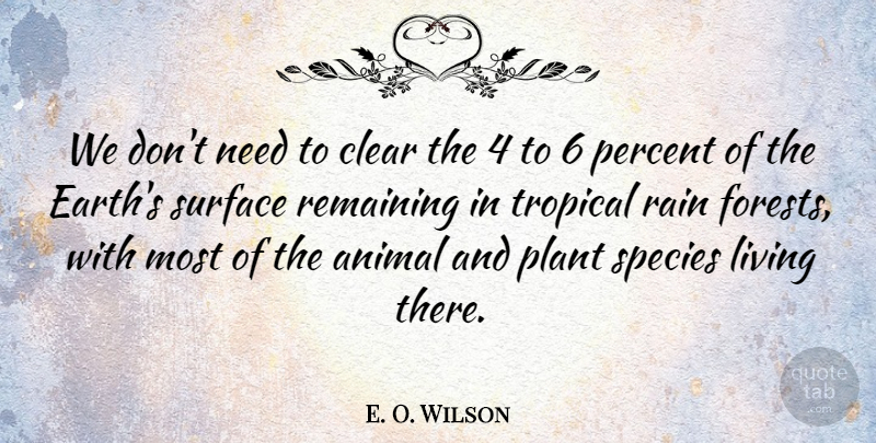 E. O. Wilson Quote About Rain, Animal, Tree: We Dont Need To Clear...