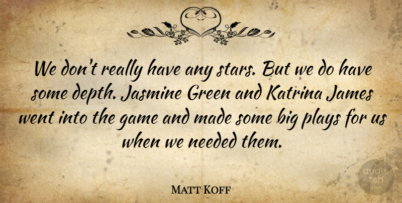 Matt Koff Quote About Game, Green, James, Katrina, Needed: We Dont Really Have Any...