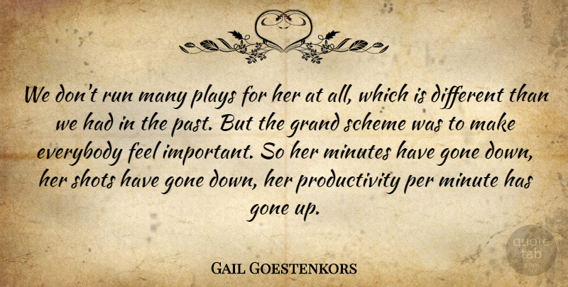Gail Goestenkors Quote About Everybody, Gone, Grand, Minutes, Per: We Dont Run Many Plays...