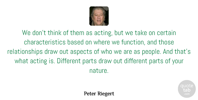 Peter Riegert Quote About Aspects, Based, Certain, Draw, Nature: We Dont Think Of Them...