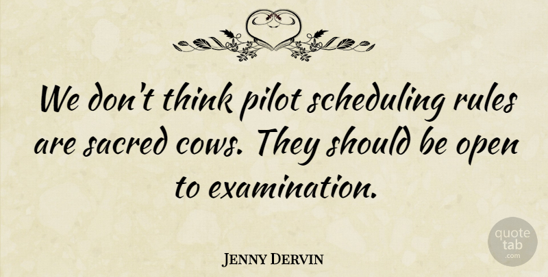 Jenny Dervin Quote About Open, Pilot, Rules, Sacred, Scheduling: We Dont Think Pilot Scheduling...