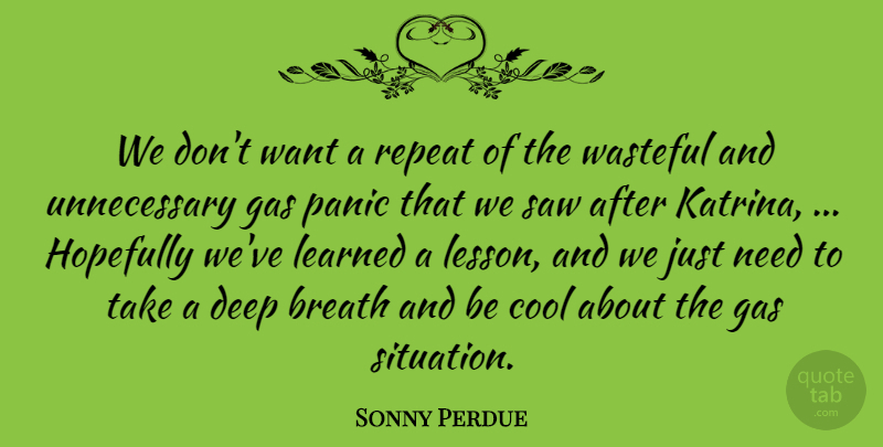 Sonny Perdue Quote About Breath, Cool, Deep, Gas, Hopefully: We Dont Want A Repeat...