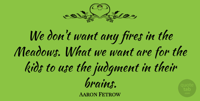 Aaron Fetrow Quote About Fires, Judgment, Kids: We Dont Want Any Fires...