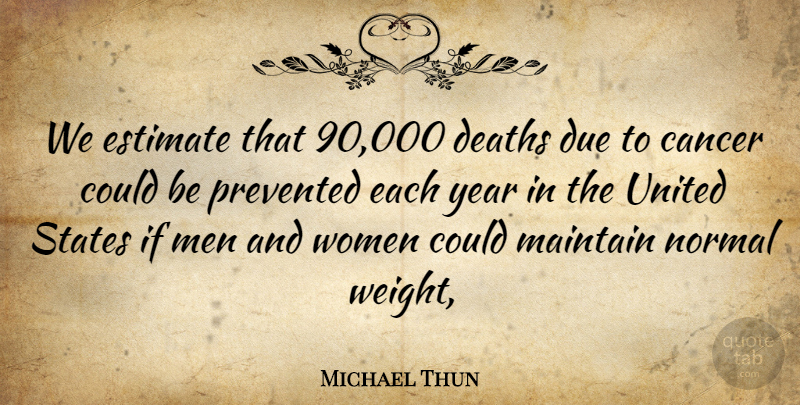 Michael Thun Quote About Cancer, Deaths, Due, Estimate, Maintain: We Estimate That 90 000...