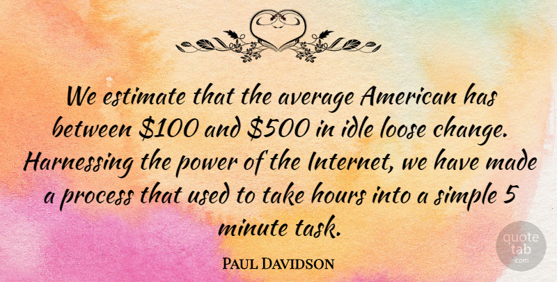Paul Davidson Quote About Average, Estimate, Harnessing, Hours, Idle: We Estimate That The Average...