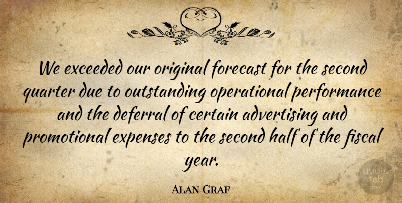 Alan Graf Quote About Advertising, Certain, Due, Exceeded, Expenses: We Exceeded Our Original Forecast...