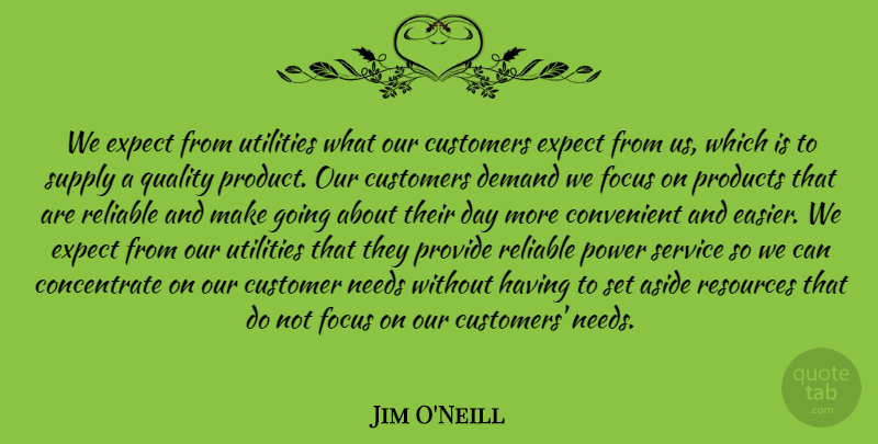 Jim O'Neill Quote About Aside, Convenient, Customer, Customers, Demand: We Expect From Utilities What...