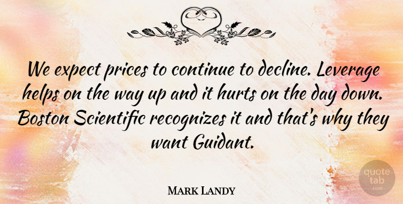 Mark Landy Quote About Boston, Continue, Expect, Helps, Hurts: We Expect Prices To Continue...