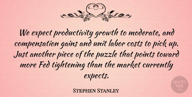 Stephen Stanley Quote About Costs, Currently, Expect, Fed, Gains: We Expect Productivity Growth To...