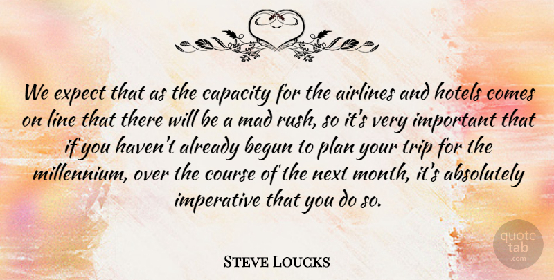 Steve Loucks Quote About Absolutely, Airlines, Begun, Capacity, Course: We Expect That As The...