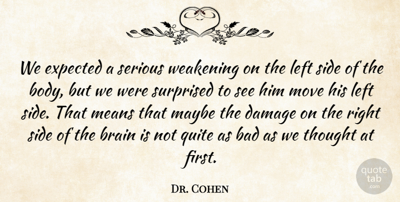 Dr. Cohen Quote About Bad, Brain, Damage, Expected, Left: We Expected A Serious Weakening...