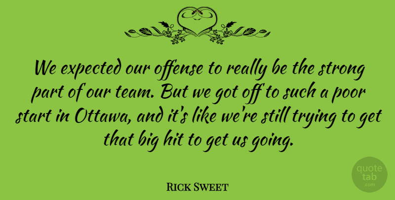 Rick Sweet Quote About Expected, Hit, Offense, Poor, Start: We Expected Our Offense To...