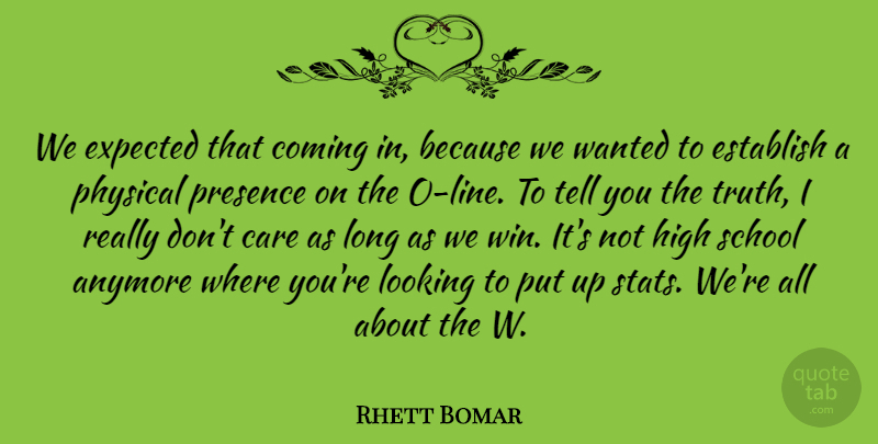 Rhett Bomar Quote About Anymore, Care, Coming, Establish, Expected: We Expected That Coming In...