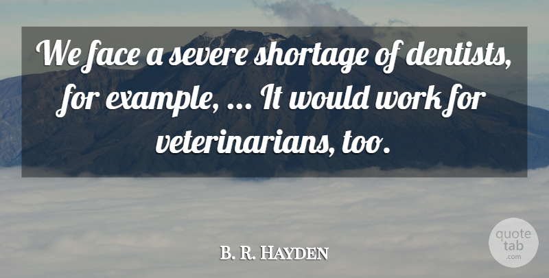 B. R. Hayden Quote About Face, Severe, Shortage, Work: We Face A Severe Shortage...
