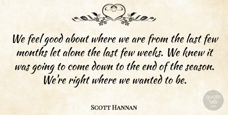 Scott Hannan Quote About Alone, Few, Good, Knew, Last: We Feel Good About Where...