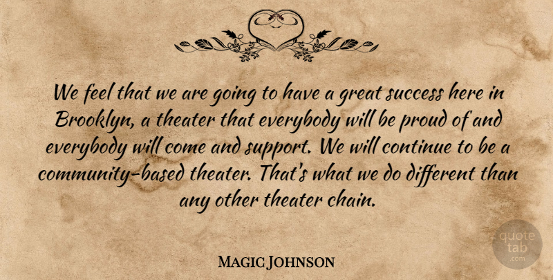 Magic Johnson Quote About Continue, Everybody, Great, Proud, Success: We Feel That We Are...