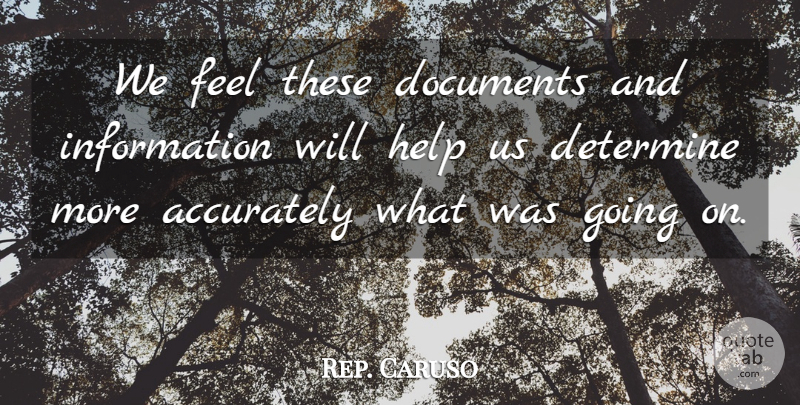 Rep. Caruso Quote About Accurately, Determine, Documents, Help, Information: We Feel These Documents And...